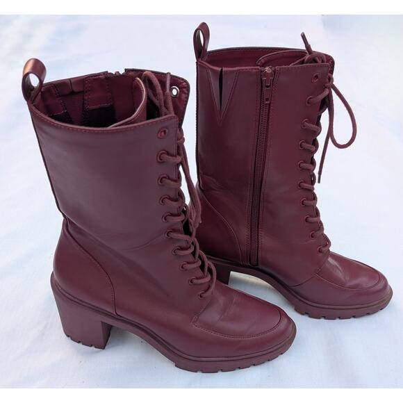 ALFANI WOMENS BLAIR LACE UP LUG SOLE BOOTIES SIZE 8.5M RED WINE SMOOTH - Picture 1 of 6